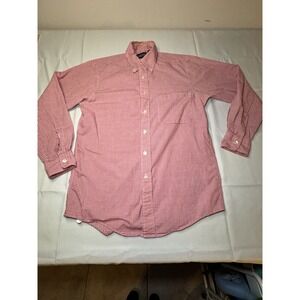 PREOWNED MENS LANDS END PINK &‎ WHITE CHECKERED LONG SLEEVE BUTTON UP 15-33